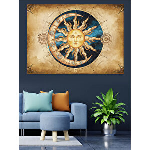 Güneş Ay Yüz İllüstrasyonu Dekoratif Kanvas - Mdf Ahşap Tablo 35x50 cm