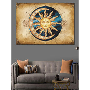 Güneş Ay Yüz İllüstrasyonu Dekoratif Kanvas - Mdf Ahşap Tablo 35x50 cm