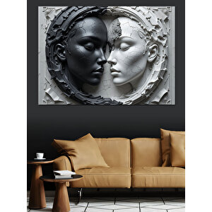 Mermerden Kadın Ve Erkek Yüzü Dekoratif Kanvas - Mdf Ahşap Tablo 70x100 cm