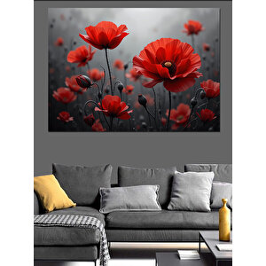 Kırmızı Gelincik Tarlası Dekoratif Kanvas - Mdf Ahşap Tablo 35x50 cm