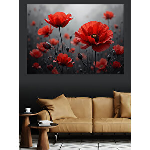 Kırmızı Gelincik Tarlası Dekoratif Kanvas - Mdf Ahşap Tablo 35x50 cm