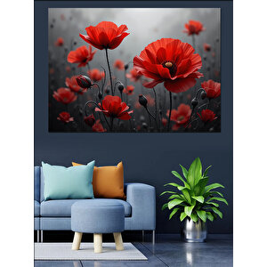 Kırmızı Gelincik Tarlası Dekoratif Kanvas - Mdf Ahşap Tablo 35x50 cm