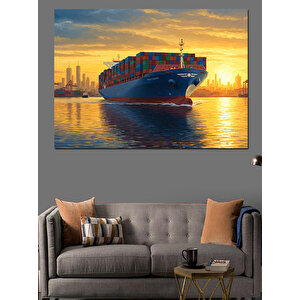 Gün Batımında Yük Gemisi Dekoratif Kanvas - Mdf Ahşap Tablo 100x140 cm