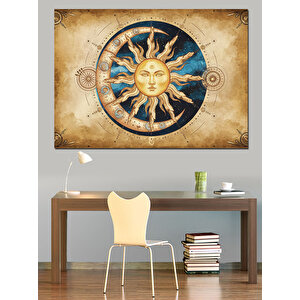 Güneş Ay Yüz İllüstrasyonu Dekoratif Kanvas - Mdf Ahşap Tablo 100x140 cm