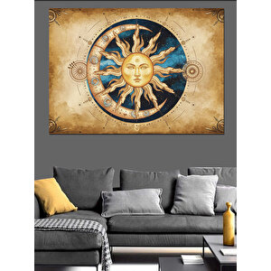 Güneş Ay Yüz İllüstrasyonu Dekoratif Kanvas - Mdf Ahşap Tablo