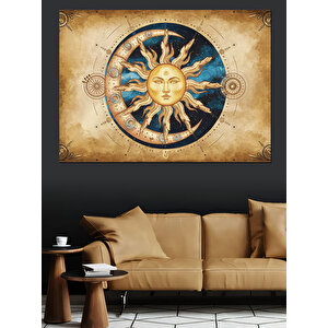 Güneş Ay Yüz İllüstrasyonu Dekoratif Kanvas - Mdf Ahşap Tablo
