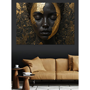 Altın Siyah Kadın Yüz Dekoratif Kanvas - Mdf Ahşap Tablo