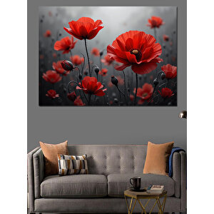 Kırmızı Gelincik Tarlası Dekoratif Kanvas - Mdf Ahşap Tablo