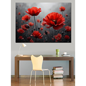 Kırmızı Gelincik Tarlası Dekoratif Kanvas - Mdf Ahşap Tablo