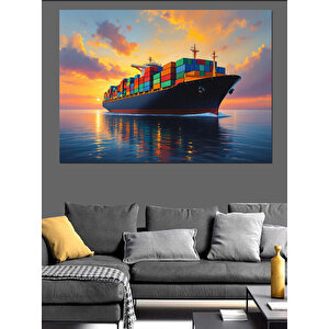 Günbatımında Yük Gemisi Seyri Dekoratif Kanvas - Mdf Ahşap Tablo 70x100 cm