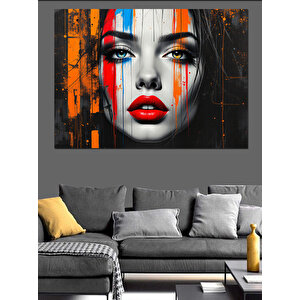Boyalı Yüzlü Kadın Portresi Dekoratif Kanvas - Mdf Ahşap Tablo 100x140 cm