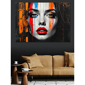Boyalı Yüzlü Kadın Portresi Dekoratif Kanvas - Mdf Ahşap Tablo 100x140 cm