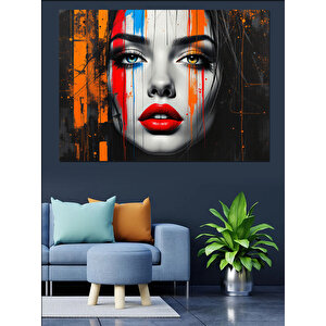 Boyalı Yüzlü Kadın Portresi Dekoratif Kanvas - Mdf Ahşap Tablo 100x140 cm