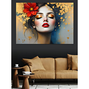 Yüzünde Yapraklı Kadın Portresi Dekoratif Kanvas - Mdf Ahşap Tablo 100x140 cm