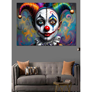 Renkli Saçlı Palyaço Yüzü Dekoratif Kanvas - Mdf Ahşap Tablo 100x140 cm