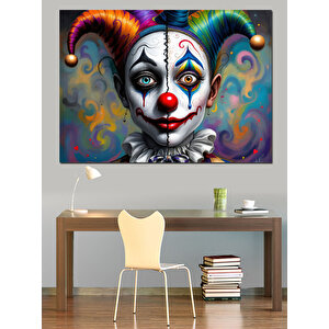 Renkli Saçlı Palyaço Yüzü Dekoratif Kanvas - Mdf Ahşap Tablo 100x140 cm