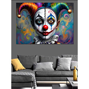 Renkli Saçlı Palyaço Yüzü Dekoratif Kanvas - Mdf Ahşap Tablo 100x140 cm