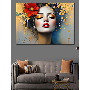Yüzünde Yapraklı Kadın Portresi Dekoratif Kanvas - Mdf Ahşap Tablo