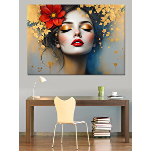 Yüzünde Yapraklı Kadın Portresi Dekoratif Kanvas - Mdf Ahşap Tablo