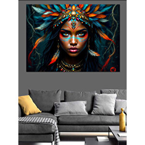 Renkli Saçlı Yüz Portresi Dekoratif Kanvas - Mdf Ahşap Tablo 35x50 cm