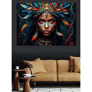 Renkli Saçlı Yüz Portresi Dekoratif Kanvas - Mdf Ahşap Tablo