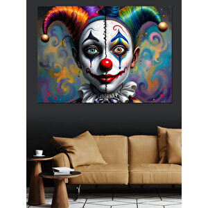 Renkli Saçlı Palyaço Yüzü Dekoratif Kanvas - Mdf Ahşap Tablo