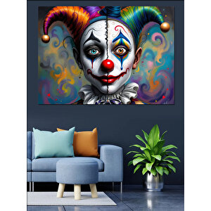 Renkli Saçlı Palyaço Yüzü Dekoratif Kanvas - Mdf Ahşap Tablo