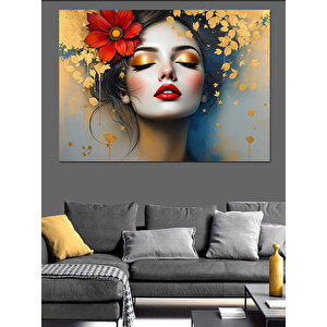 Yüzünde Yapraklı Kadın Portresi Dekoratif Kanvas - Mdf Ahşap Tablo 70x100 cm