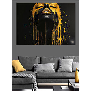 Altın Boyalı Yüz Portresi Dekoratif Kanvas - Mdf Ahşap Tablo 100x140 cm