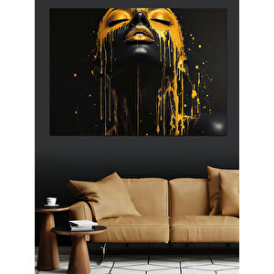 Altın Boyalı Yüz Portresi Dekoratif Kanvas - Mdf Ahşap Tablo 100x140 cm