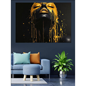 Altın Boyalı Yüz Portresi Dekoratif Kanvas - Mdf Ahşap Tablo 100x140 cm