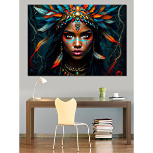 Renkli Saçlı Yüz Portresi Dekoratif Kanvas - Mdf Ahşap Tablo 50x70 cm