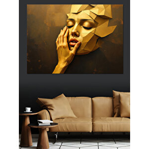 Altın Bronz Heykel Kadın Yüzü Dekoratif Kanvas - Mdf Ahşap Tablo 35x50 cm