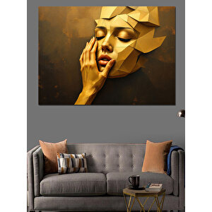 Altın Bronz Heykel Kadın Yüzü Dekoratif Kanvas - Mdf Ahşap Tablo