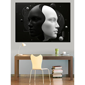 Soyut Siyah-beyaz Yüzler Dekoratif Kanvas - Mdf Ahşap Tablo