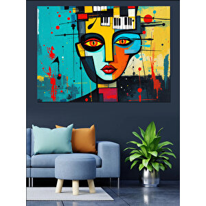 Soyut Piyanolu Kadın Yüzü Dekoratif Kanvas - Mdf Ahşap Tablo 35x50 cm