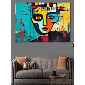 Soyut Piyanolu Kadın Yüzü Dekoratif Kanvas - Mdf Ahşap Tablo 35x50 cm