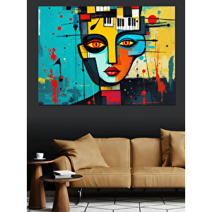 Soyut Piyanolu Kadın Yüzü Dekoratif Kanvas - Mdf Ahşap Tablo 100x140 cm