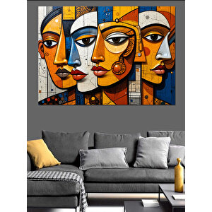 Soyut Renkli Yüz Portreleri Dekoratif Kanvas - Mdf Ahşap Tablo 50x70 cm