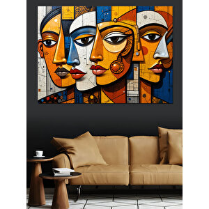 Soyut Renkli Yüz Portreleri Dekoratif Kanvas - Mdf Ahşap Tablo 50x70 cm