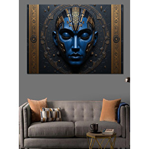 Antik Mavi Maskeli Yüz Dekoratif Kanvas - Mdf Ahşap Tablo