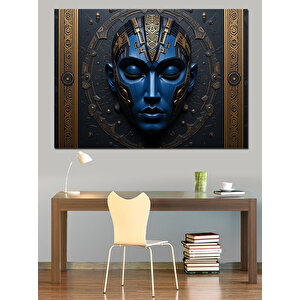 Antik Mavi Maskeli Yüz Dekoratif Kanvas - Mdf Ahşap Tablo