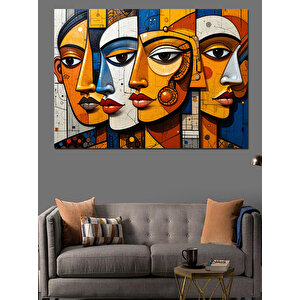 Soyut Renkli Yüz Portreleri Dekoratif Kanvas - Mdf Ahşap Tablo