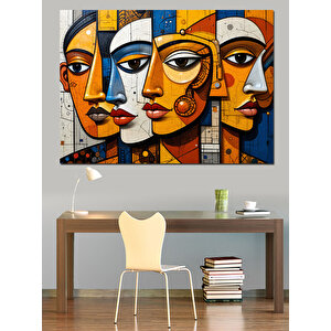 Soyut Renkli Yüz Portreleri Dekoratif Kanvas - Mdf Ahşap Tablo