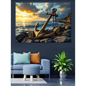Kıyıya Vuran Çapa Dekoratif Kanvas - Mdf Ahşap Tablo 35x50 cm