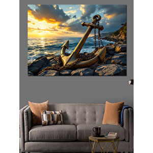 Kıyıya Vuran Çapa Dekoratif Kanvas - Mdf Ahşap Tablo 35x50 cm