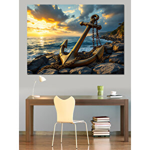 Kıyıya Vuran Çapa Dekoratif Kanvas - Mdf Ahşap Tablo 35x50 cm