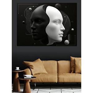 Soyut Siyah-beyaz Yüzler Dekoratif Kanvas - Mdf Ahşap Tablo 100x140 cm