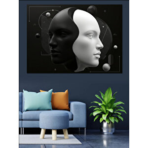 Soyut Siyah-beyaz Yüzler Dekoratif Kanvas - Mdf Ahşap Tablo 100x140 cm