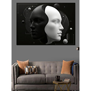 Soyut Siyah-beyaz Yüzler Dekoratif Kanvas - Mdf Ahşap Tablo 100x140 cm